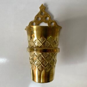 Porte-brosses à dents rustique artisanal, en laiton massif doré non verni, pour dentifrice.