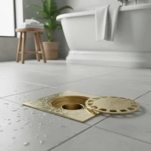 Siphon de sol en laiton non laqué gravé à la main - Grille de siphon de douche carrée